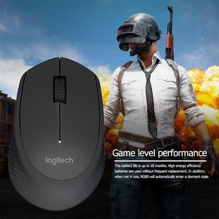 Logitech M280 2.4GHz 3-keys 1000DPI Wireless Optical Mouse, Wireless Range: 10m(Black)-garmade.com