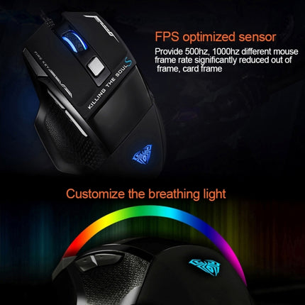 AULA Series SoulKiller II Colourful Light 7D Optical Competitive USB Wired Game Mouse, Maximum Resolution of 3500 DPI(Black)-garmade.com