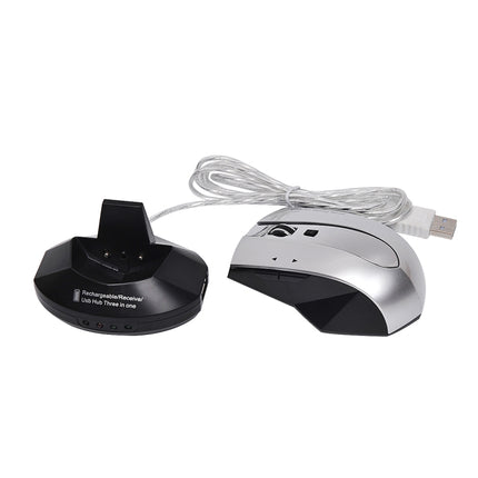 MZ-011 2.4GHz 1600DPI Wireless Rechargeable Optical Mouse with HUB Function(Black Silver)-garmade.com