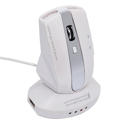 MZ-011 2.4GHz 1600DPI Wireless Rechargeable Optical Mouse with HUB Function(Pearl White)-garmade.com