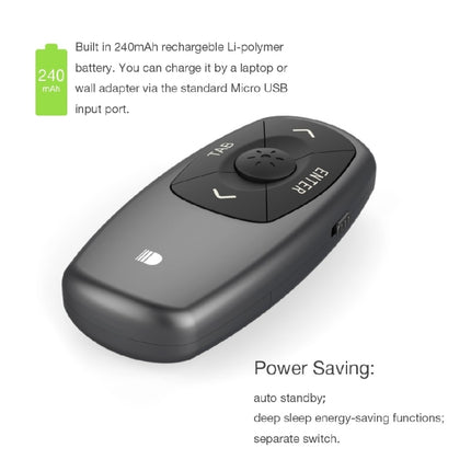 Doosl DSIT011 2.4GHz Mini Rechargeable PowerPoint Presentation Remote Control, Control Distance: 100m(Black)-garmade.com