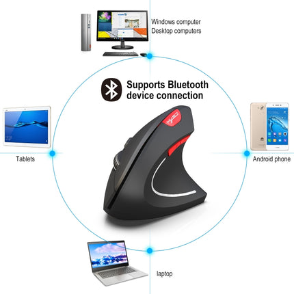 HXSJ T29 Bluetooth 3.0 Wireless Bluetooth 6-Keys 2400 DPI Adjustable Ergonomics Optical Vertical Mouse(Black)-garmade.com
