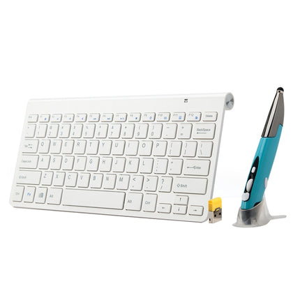 KM-909 2.4GHz Wireless Multimedia Keyboard + Wireless Optical Pen Mouse with USB Receiver Set (White)-garmade.com