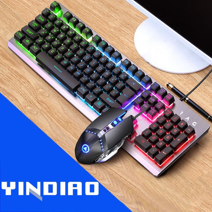 YINDIAO K002 USB Wired Mechanical Feel RGB Backlight Keyboard + Optical Silent Mouse Set(Black)-garmade.com