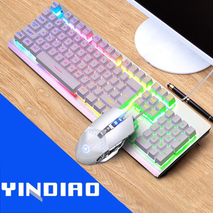 YINDIAO K002 USB Wired Mechanical Feel RGB Backlight Keyboard + Optical Mouse Set(White)-garmade.com