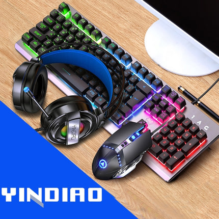 YINDIAO K002 USB Wired Mechanical Feel RGB Backlight Keyboard + Optical Silent Mouse + Headset Set(Black)-garmade.com