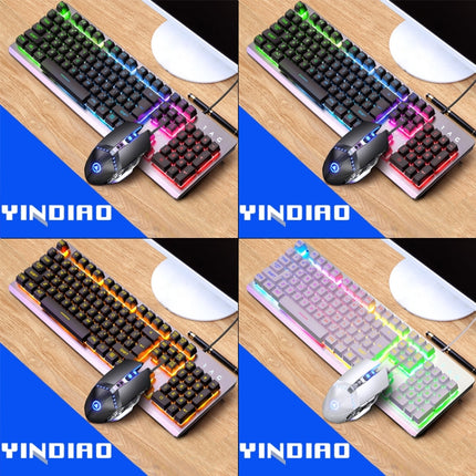 YINDIAO K002 USB Wired Mechanical Feel RGB Backlight Keyboard + Optical Mouse + Headset Set(Black)-garmade.com