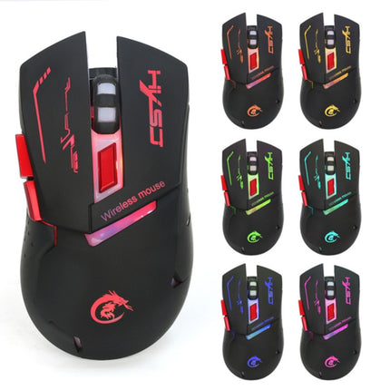 HXSJ X30 6-keys USB Rechargeable Colorful Glowing 2400DPI Three-speed Adjustable Wireless Optical Gaming Mouse (Black)-garmade.com