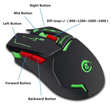 HXSJ X30 6-keys USB Rechargeable Colorful Glowing 2400DPI Three-speed Adjustable Wireless Optical Gaming Mouse (Black)-garmade.com