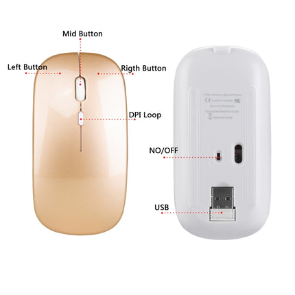 HXSJ M80 2.4GHz Wireless 1600DPI Three-speed Adjustable Optical Mute Mouse (Gold)-garmade.com