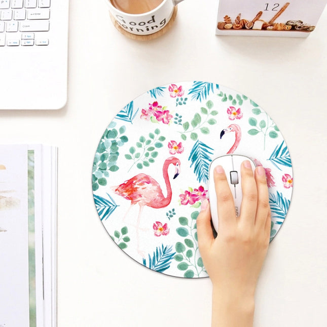 Printed Flamingo Pattern Circular Mouse Pad, Diameter: 22cm-garmade.com