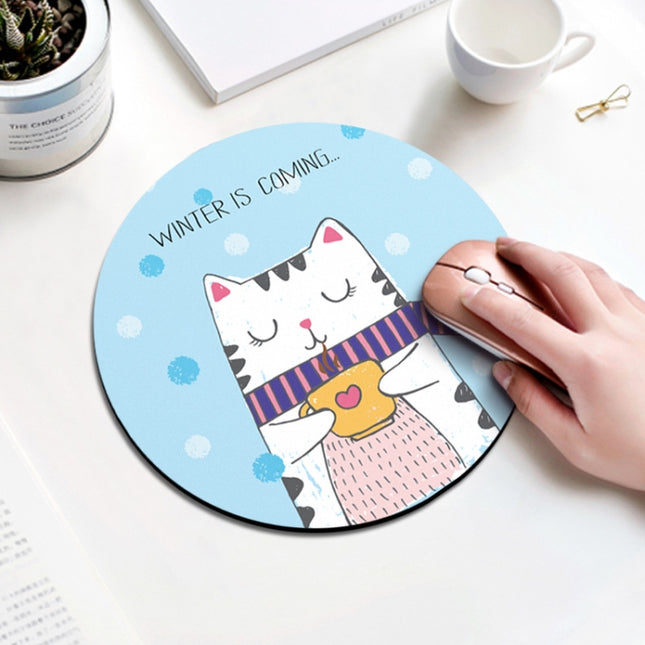 Coffee Cat Pattern Circular Mouse Pad, Diameter: 22cm-garmade.com