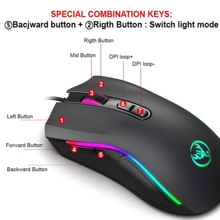 HXSJ A869 Type-C 7200dpi 6-modes Adjustable 7-keys RGB Light Wired Game Mouse-garmade.com