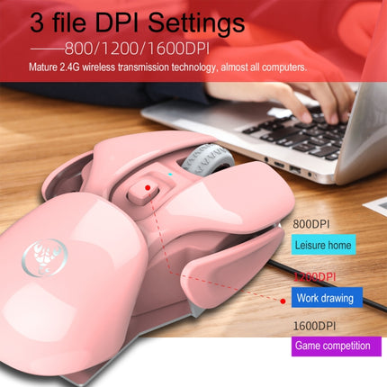 HXSJ T37 2.4GHz 1600dpi 3-modes Adjustable Wireless Mute Mouse (Pink)-garmade.com