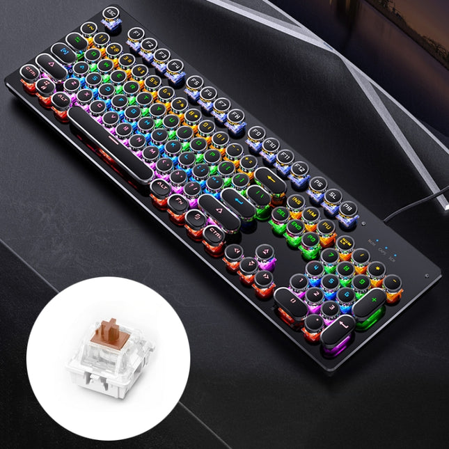 YINDIAO Electroplating Punk Mixed Light USB Mechanical Gaming Wired Keyboard, Tea Shaft (Black)-garmade.com