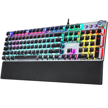 AULA F2088 108 Keys Mixed Light Plating Punk Mechanical Black Switch Wired USB Gaming Keyboard with Metal Button (Silver)-garmade.com