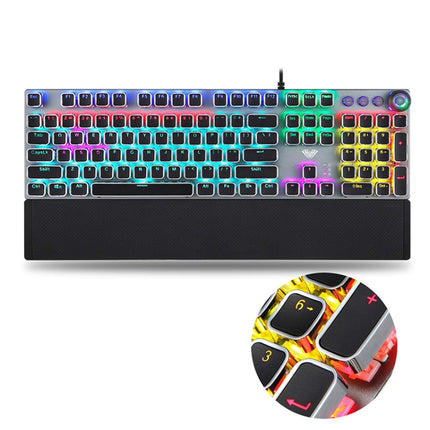 AULA F2088 108 Keys Mixed Light Plating Punk Mechanical Black Switch Wired USB Gaming Keyboard with Metal Button (Silver)-garmade.com
