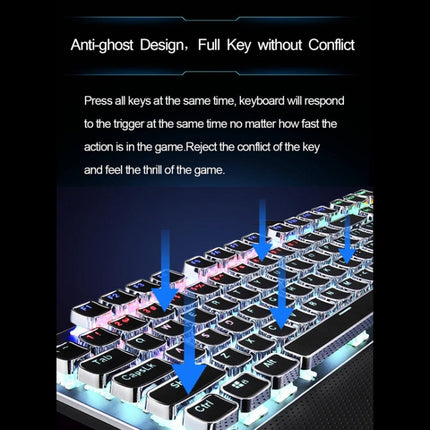 AULA F2088 108 Keys Mixed Light Plating Punk Mechanical Blue Switch Wired USB Gaming Keyboard with Metal Button (Silver)-garmade.com