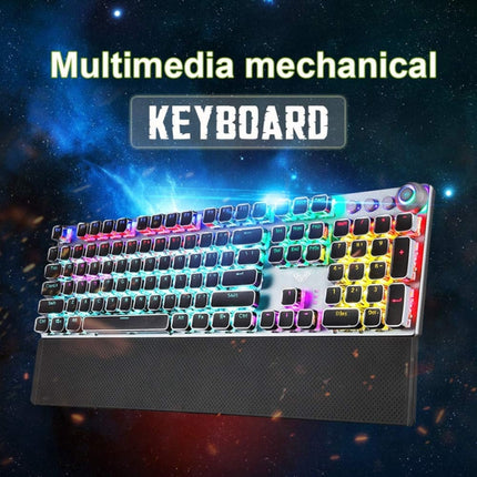 AULA F2088 108 Keys Mixed Light Plating Punk Mechanical Brown Switch Wired USB Gaming Keyboard with Metal Button (Silver)-garmade.com