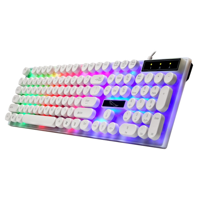 Chasing Leopard G21 USB 104-keys Waterproof Floating Round Punk Keycap Colorful Backlight Mechanical Feel Wired Keyboard, Length: 1.3m(White)-garmade.com