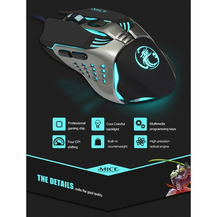 iMICE V5 USB 7 Buttons 4000 DPI Wired Optical Colorful Backlight Gaming Mouse (Black)-garmade.com