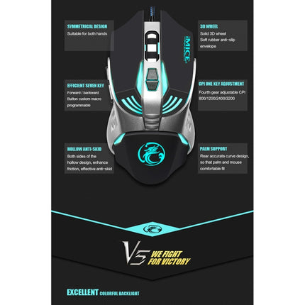 iMICE V5 USB 7 Buttons 4000 DPI Wired Optical Colorful Backlight Gaming Mouse (White)-garmade.com