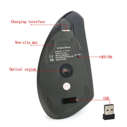 HXSJ T22 2.4GHz Wireless 4-Keys 2400 DPI Adjustable Ergonomics Optical Vertical Mouse(Black)-garmade.com