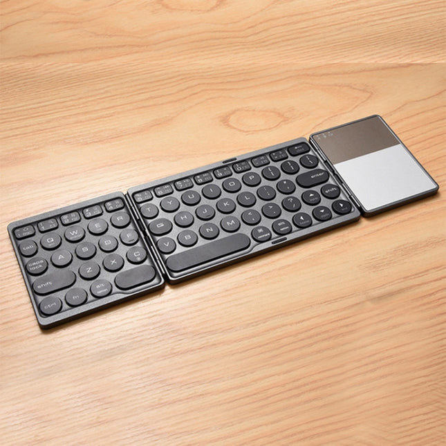 GK408 Three-fold Rechargeable Wireless Bluetooth Keyboard with Touchpad, Support Android / IOS / Windows (Black Grey)-garmade.com