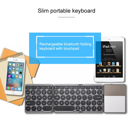 GK408 Three-fold Rechargeable Wireless Bluetooth Keyboard with Touchpad, Support Android / IOS / Windows (Silver)-garmade.com