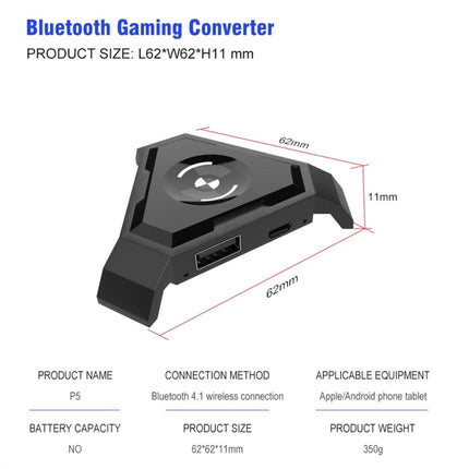 HXSJ P5 Bluetooth 4.1 Keyboard Mouse Bluetooth Gaming Converter, Can Not Be Pressed Version(Black)-garmade.com