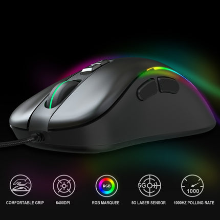 HXSJ J300 7 Keys RGB Lighting Programmable Gaming Wired Mouse(Black)-garmade.com