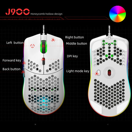 HXSJ J900 6 Keys RGB Lighting Programmable Gaming Wired Mouse (White)-garmade.com