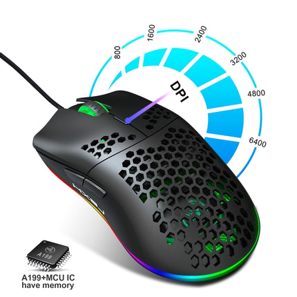 HXSJ J900 6 Keys RGB Lighting Programmable Gaming Wired Mouse (Black)-garmade.com