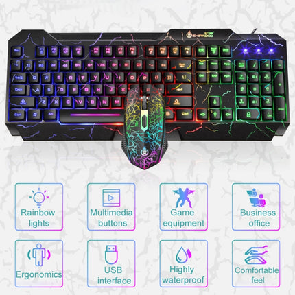 SHIPADOO D620 104-key Wired RGB Color Cracked Backlight Gaming Keyboard Mouse Kit-garmade.com