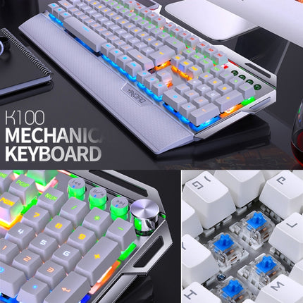 YINDIAO K100 USB Metal Mechanical Gaming Wired Keyboard, Mixed Light Blue Shaft (White)-garmade.com