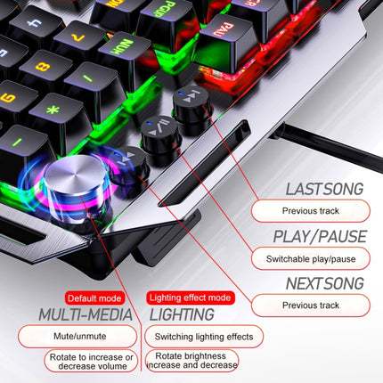YINDIAO K100 USB Metal Mechanical Gaming Wired Keyboard, Mixed Light Blue Shaft (White)-garmade.com