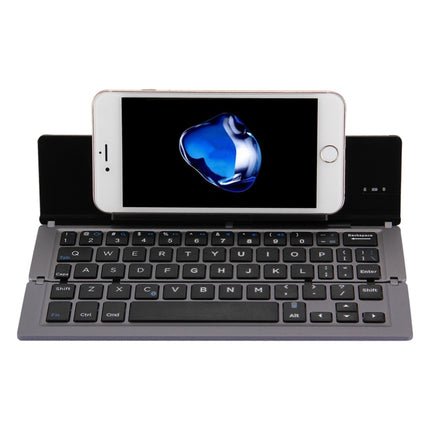 F18 Ultra-slim Rechargeable Foldable 58 Keys Bluetooth Wireless Keyboard with Holder (Grey)-garmade.com