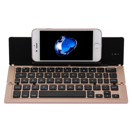 F18 Ultra-slim Rechargeable Foldable 58 Keys Bluetooth Wireless Keyboard with Holder (Gold)-garmade.com