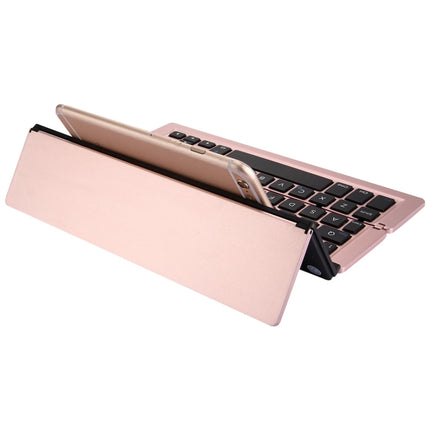 F18 Ultra-slim Rechargeable Foldable 58 Keys Bluetooth Wireless Keyboard with Holder(Rose Gold)-garmade.com