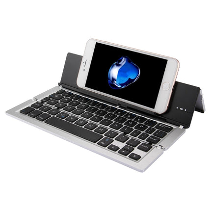 F18 Ultra-slim Rechargeable Foldable 58 Keys Bluetooth Wireless Keyboard with Holder (Silver)-garmade.com