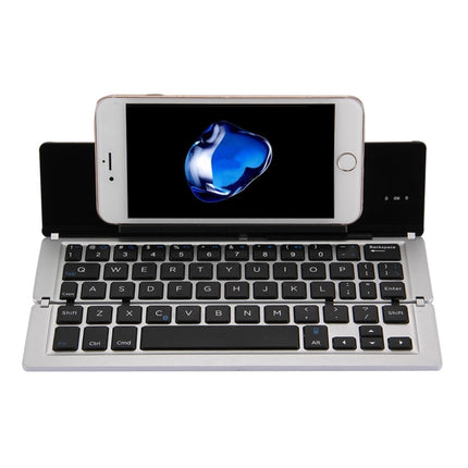 F18 Ultra-slim Rechargeable Foldable 58 Keys Bluetooth Wireless Keyboard with Holder (Silver)-garmade.com