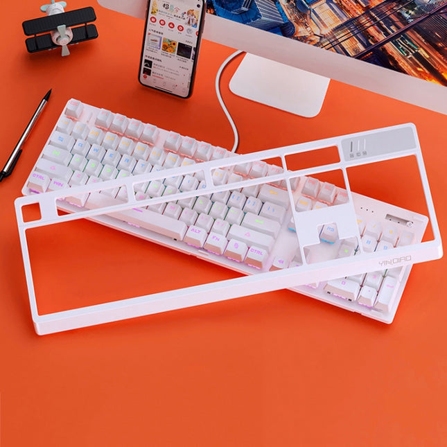 YINDIAO K300 USB Detachable Panel Mechanical Lighting Blue Shaft Gaming Wired Keyboard (White)-garmade.com
