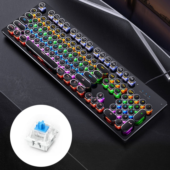 YINDIAO Electroplating Punk Mixed Light USB Mechanical Gaming Wired Keyboard, Blue Shaft (Black)-garmade.com