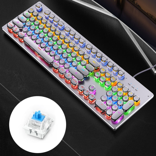 YINDIAO Electroplating Punk Mixed Light USB Mechanical Gaming Wired Keyboard, Blue Shaft (White)-garmade.com