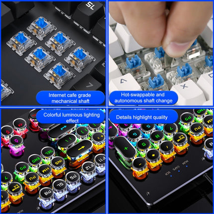 YINDIAO Electroplating Punk Mixed Light USB Mechanical Gaming Wired Keyboard, Blue Shaft (White)-garmade.com