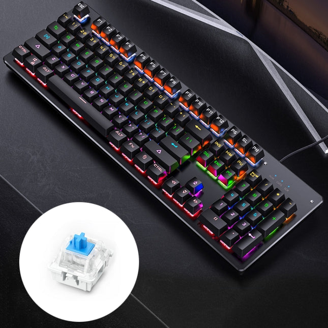 YINDIAO Classic Square Keys Mixed Light USB Mechanical Gaming Wired Keyboard, Blue Shaft (Black)-garmade.com