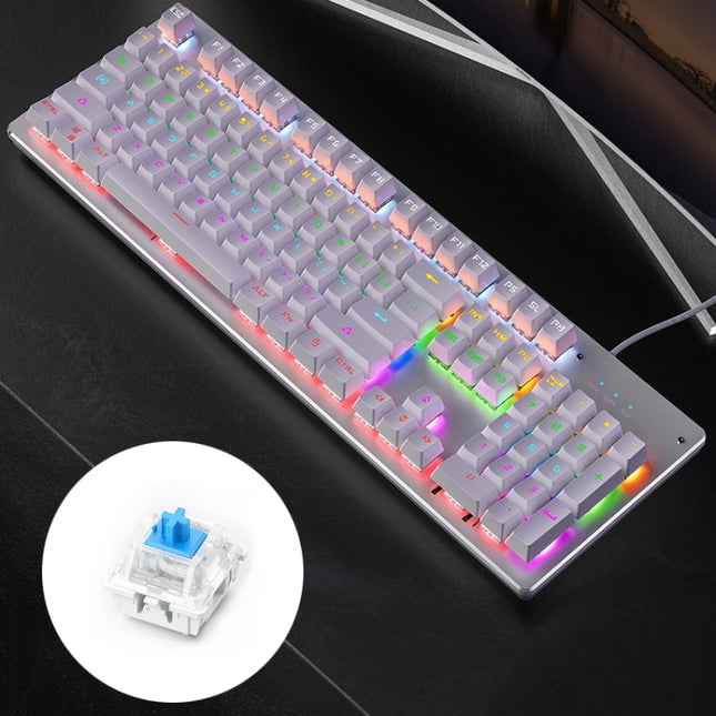 YINDIAO Classic Square Keys Mixed Light USB Mechanical Gaming Wired Keyboard, Blue Shaft (White)-garmade.com