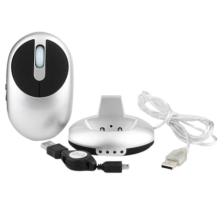 MZ-012 2.4G 1200 DPI Wireless Rechargeable Optical Mouse with 3 Ports USB HUB / Charging Dock(Silver)-garmade.com