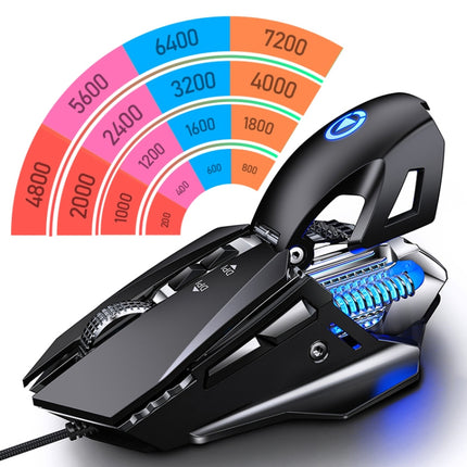 YINDIAO G10 7200DPI 7-modes Adjustable 7-keys RGB Light Wired Metal Mechanical Hard Core Macro Mouse, Style: Audio Version(Silver)-garmade.com