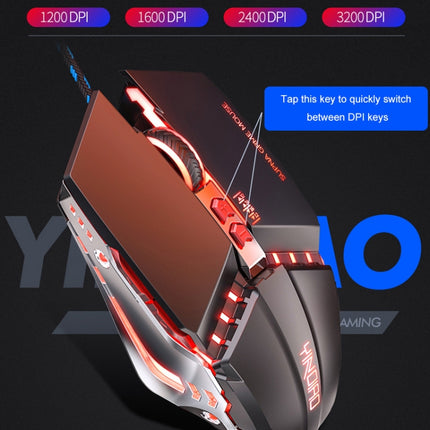 YINDIAO 3200DPI 4-modes Adjustable 7-keys RGB Light Wired Metal Mechanical Hard Core Macro Mouse, Style: Silent Version (Grey)-garmade.com